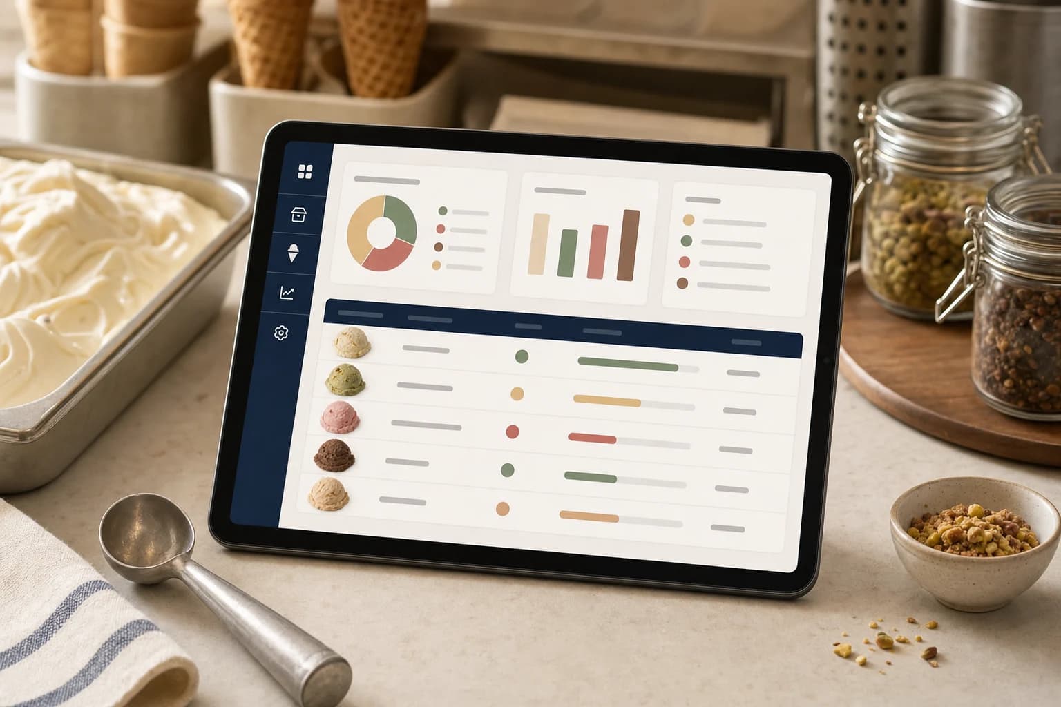 A tablet showing a simple ingredient inventory view